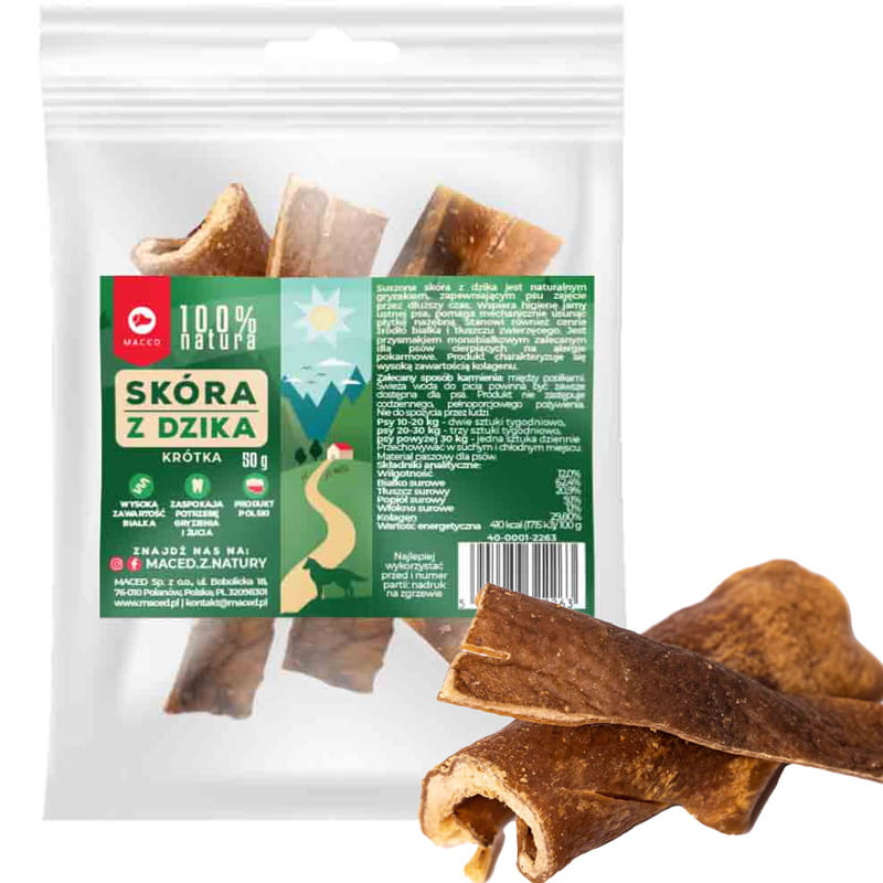 MACED Suszona skóra z dzika 50g naturalny przysmak dla psa
